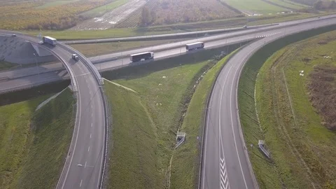 Aerial shot of highway.  Stock Footage 82087589