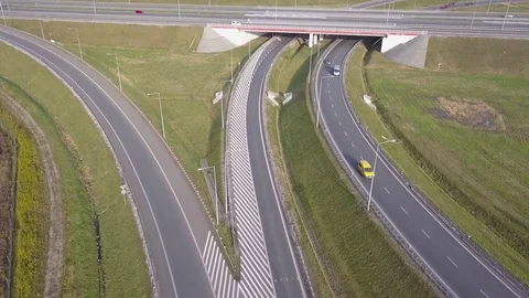 Aerial shot of highway.  Stock Footage 82087619