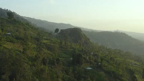 Aerial shot of a hill, with coffee fields all around, in Ethiopia Stock Footage 200243624