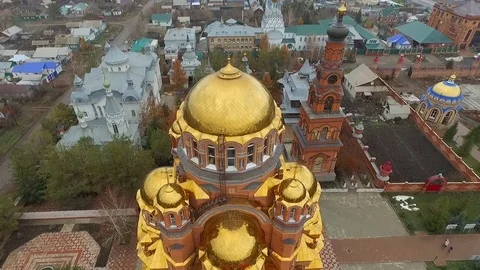 Aerial shot of Holy Trinity Convent of Mercy. Saraktash. Russia. Stock Footage 69898130