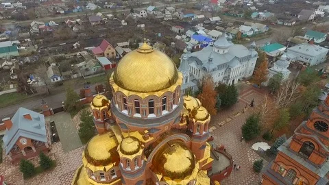 Aerial shot of Holy Trinity Convent of Mercy. Saraktash. Russia. Stock Footage 69900604