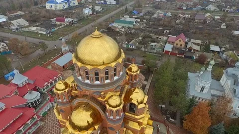 Aerial shot of Holy Trinity Convent of Mercy. Saraktash. Russia. Stock Footage 69901756