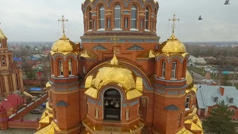 Aerial shot of Holy Trinity Convent of Mercy. Saraktash. Russia. Stock Footage 69902972