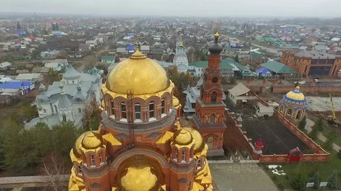 Aerial shot of Holy Trinity Convent of Mercy. Saraktash. Russia. Stock Footage 69903036