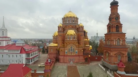 Aerial shot of Holy Trinity Convent of Mercy. Saraktash. Russia. Stock Footage 69903703