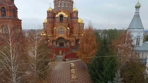 Aerial shot of Holy Trinity Convent of Mercy. Saraktash. Russia. Stock Footage 69903849