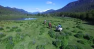 Aerial Shot Of Horseback Riding In Patagonia Stock Footage