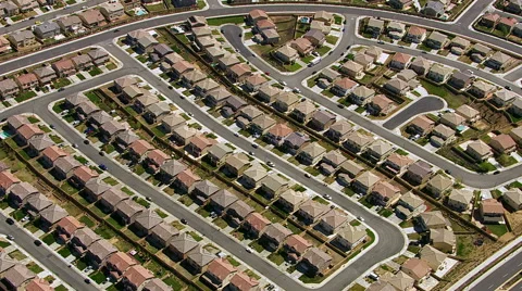 Aerial shot of housing development Stock Footage