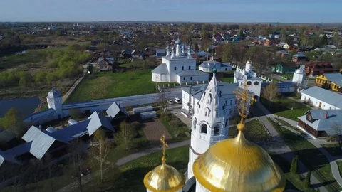 Aerial shot of the Intercession monastery in Suzdal, Russia. Stock Footage 107640250
