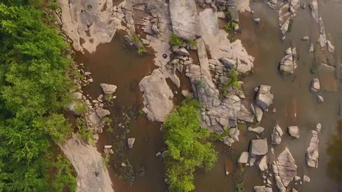Aerial Shot of Interesting River Rocks Stock Footage