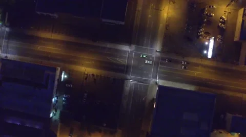 Aerial shot of Intersection with Traffic at Night Stock Footage 51113413