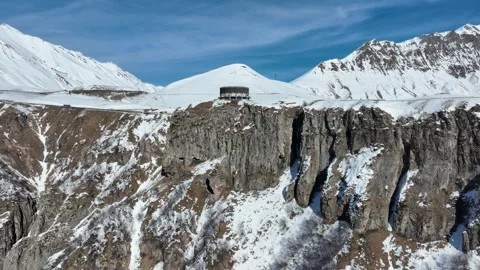 Aerial shot of Isolated Mountain Structure on a Cliff Stock Footage 301507490