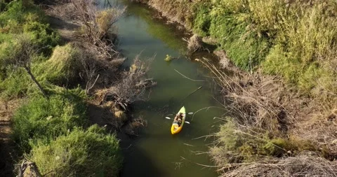 Aerial shot Kayaking in a river Stock Footage 166609283