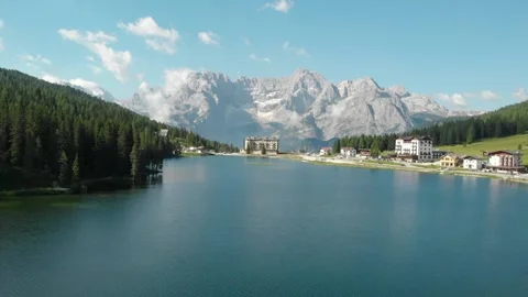 Aerial Shot Of Lago Di Misurina, Dolomites, Italy Video stock 152148564