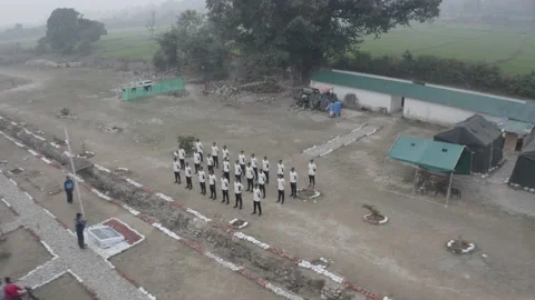 Aerial shot of Landscape in Himalayan range of Uttarakhand India, camping site Stock Footage 172563589