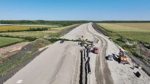 Aerial shot of large highway construction Stock Footage 340968884