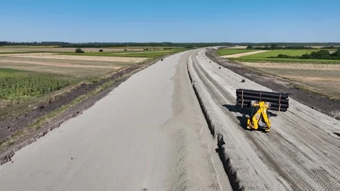 Aerial shot of large highway construction Stock Footage 340977693