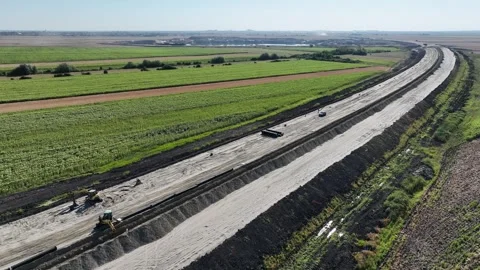 Aerial shot of large highway construction Stock Footage 340977720