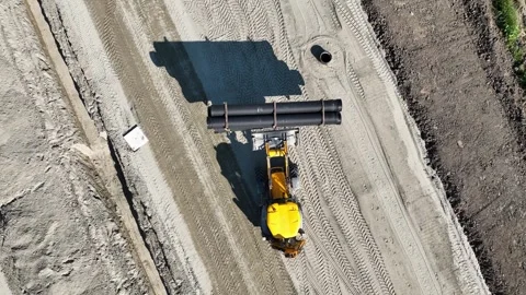 Aerial shot of large highway construction Stock Footage 340986738