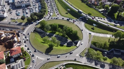 Aerial shot of a large roundabout Stock Footage 154424311