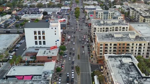 This is an aerial shot level push tilt up to downtown Los Angeles. Stock Footage 253275081