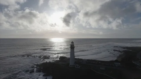 Aerial shot of lighthouse on the cliff Stock Footage 89889755
