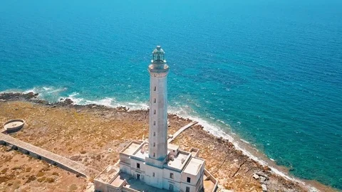 Aerial Shot Lighthouse Gallipoli South Italy Summer Stock Footage
