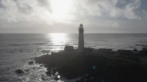 Aerial shot of the lighthouse on the sunset Stock Footage 89889700