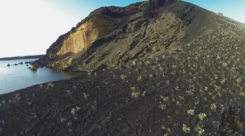 Aerial shot of Linosa´s Monte Nero volcano Video stock 32181560