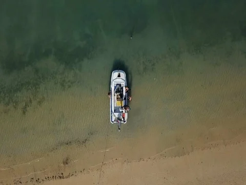 Aerial shot of loading small boat for scuba diving 1 Stock Footage 85060418