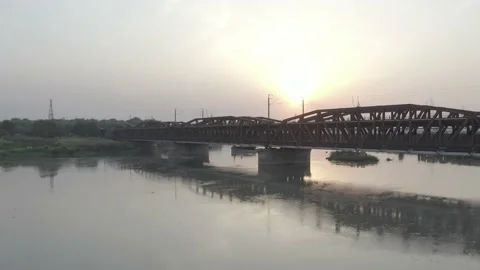 An aerial shot of the Loha Pull during Covid-19 Lockdown at New Delhi,India Stock Footage 161064120