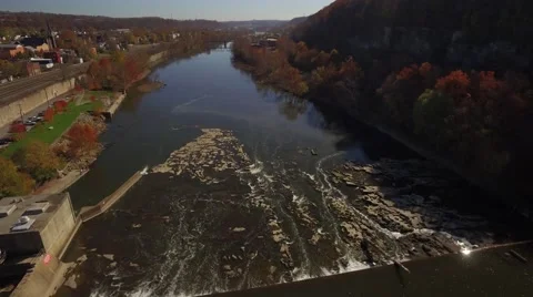 Aerial Shot Looking Back Over Fallston Falls Stock Footage 58333124