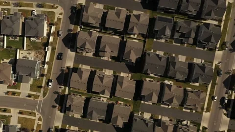 Aerial shot looking down on dense suburban housing development Stock Footage 130667486