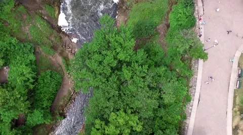 Aerial Shot Looking Down Over Minnehaha Waterfalls Stock Footage 65318609