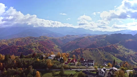 Aerial shot of lowering the drone on the hils of the carpathian mountains Stock Footage