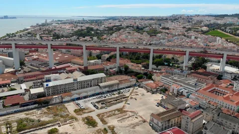 Aerial shot of LX Factory in Lisbon, Portugal. Stock Footage