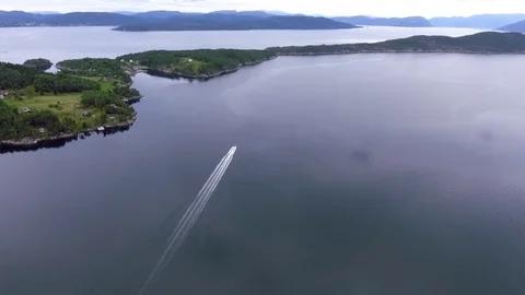 Aerial shot magnificent seascape of the islands of Norway, the fast movement of Stock Footage
