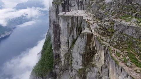 Aerial shot magnificent spectacular view of the huge natural cliffs. Tourists Stock Footage 79975718