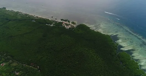 Aerial shot of mangroves surrounded by shallow reef Stock Footage