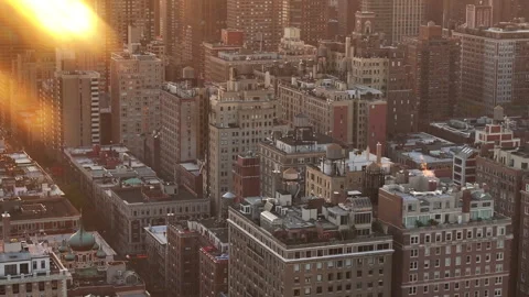 Aerial shot of Manhattan's Upper East Side on an autumn morning Stock Footage 257365853
