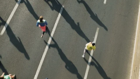 Aerial shot of marathon runners Stock Footage