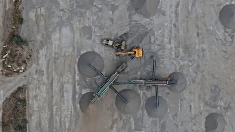 AERIAL SHOT Mobile mini dressing area at a construction site. The process of Stock Footage 117581866