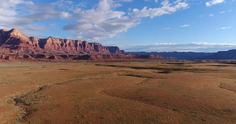 Aerial shot of mountains and western plains in Page, Arizona Stock Footage