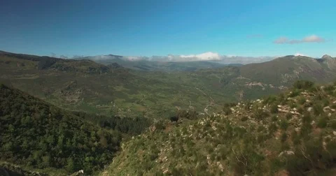 Aerial shot in the mountains tilting down on a cow Stock Footage 77003185