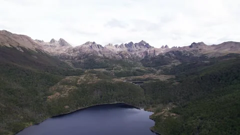 Aerial shot of a mountan range and lakes Video stock 320207294