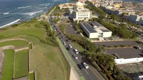 Aerial shot moving right over El Capitolio in San Juan, Puerto Rico Stock Footage 98276567