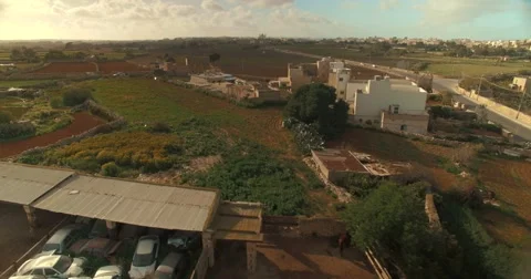 Aerial Shot - Moving sideways over European Fields Stock Footage 61229904