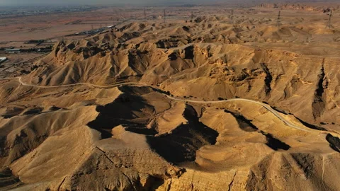 Aerial Shot Of Natural Pattern Of Rock Formations In Desert, Drone Flying Stock Footage 309363142