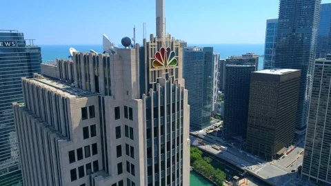 Aerial shot NBC Building Chicago 4k 60p Stock Footage