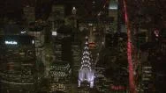 Aerial Shot Of New York And Chrysler Building At Night Stock Footage